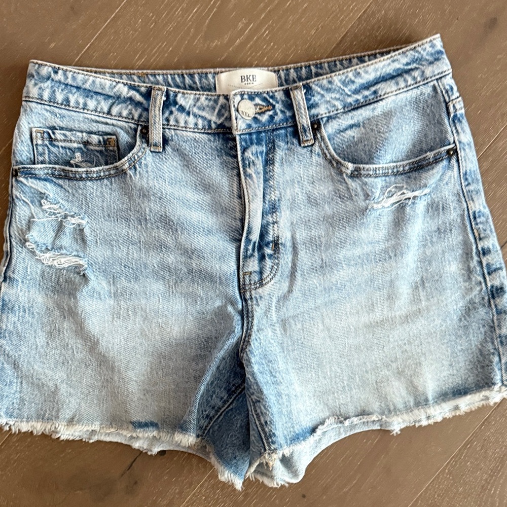 BKE Women's Distressed Light Blue Jean Shorts